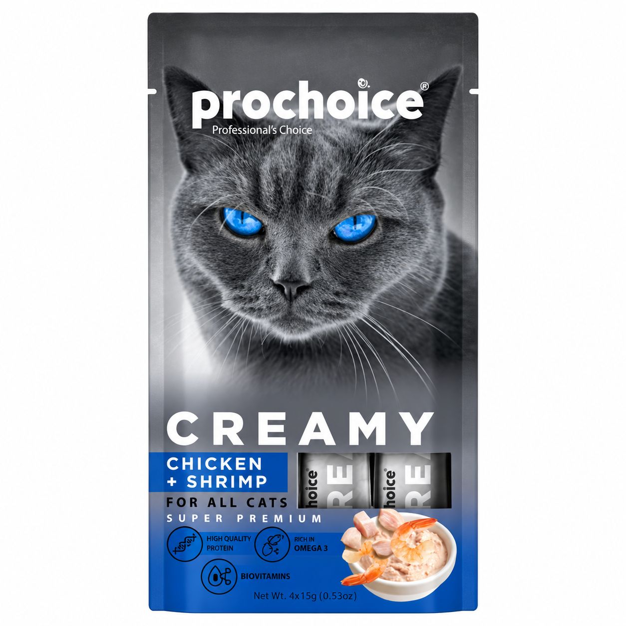 ProChoice Creamy Λιχουδιά Γάτας Κοτόπουλο & Γαρίδες 4×15g