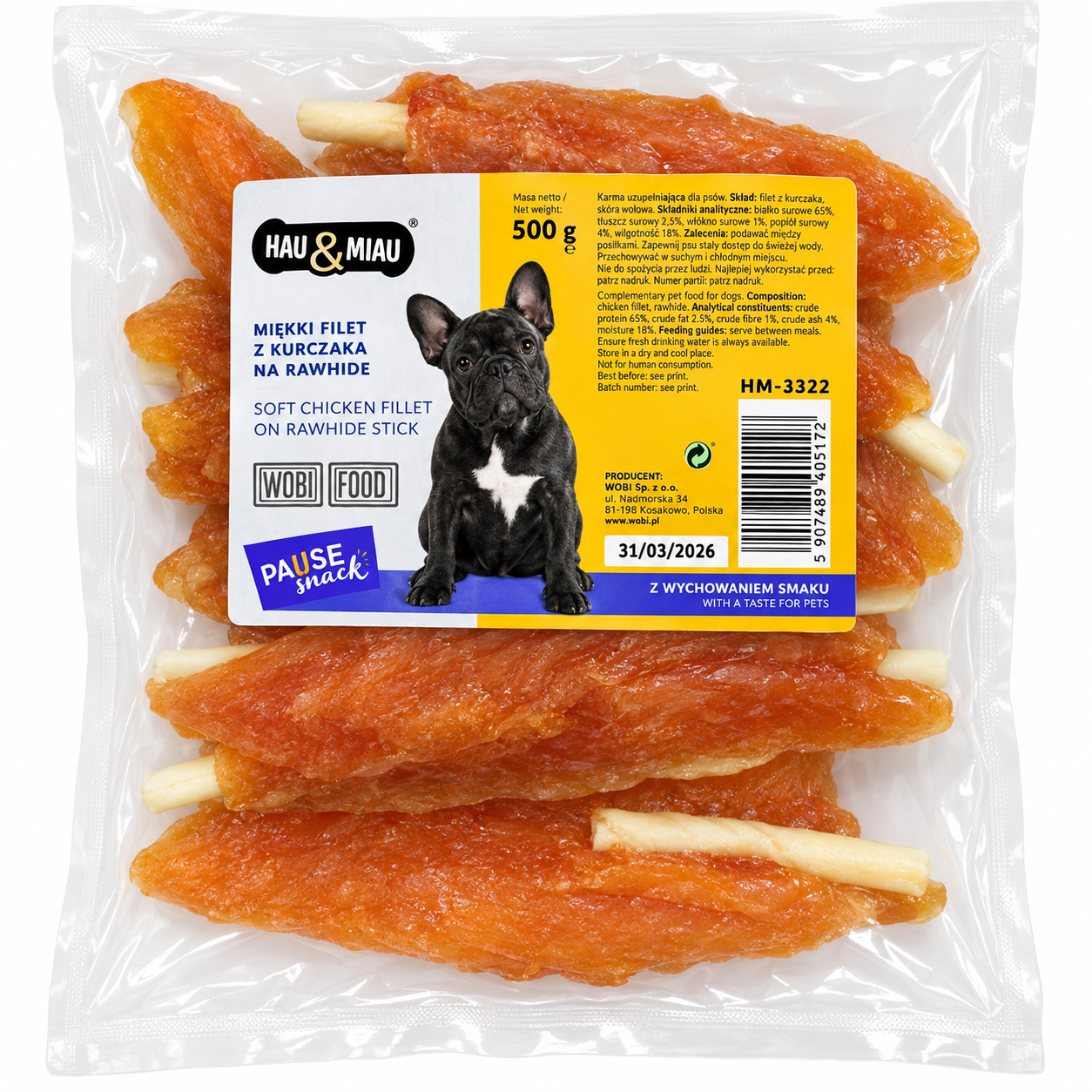 Hau&Miau Chicken Fillet on Rawhide Sticks 500g