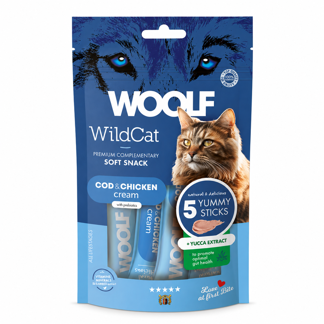 Woolf WildCat Cream Κρεμώδης Λιχουδιά Γάτας με Κοτόπουλο 70g (5x14g)