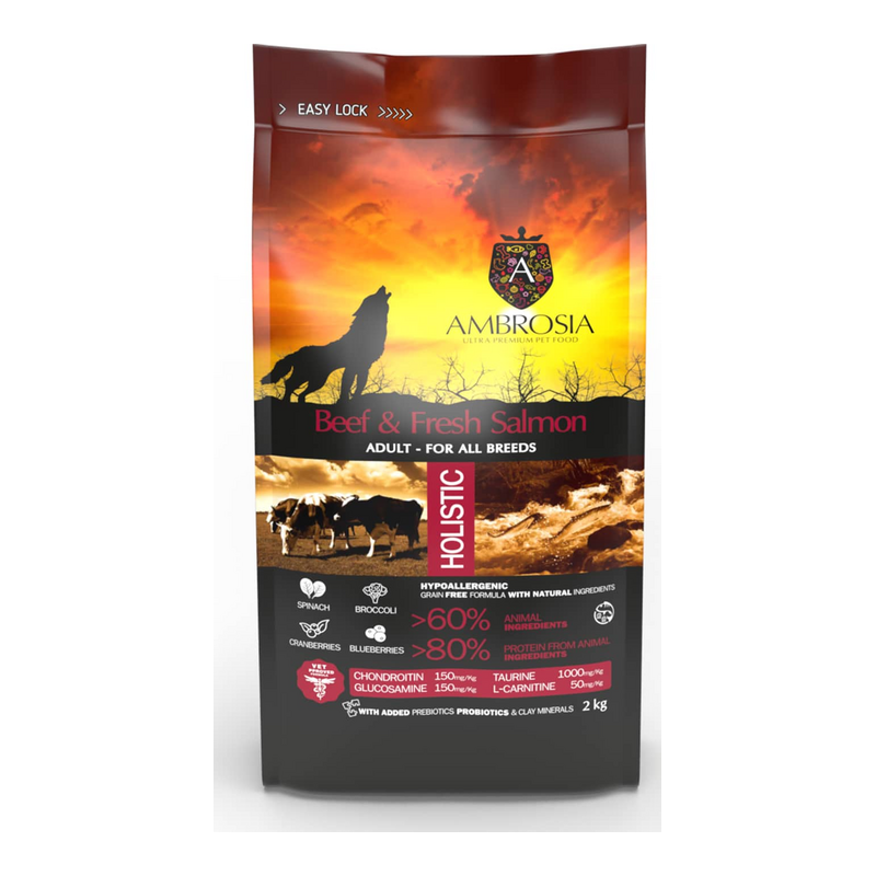 Ambrosia Grain Free Adult Beef & Fresh Salmon – Ξηρά Τροφή Σκύλου 2kg