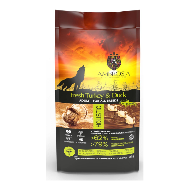 Ambrosia Grain Free Adult Fresh Turkey & Duck – Ξηρά Τροφή Σκύλου 2kg