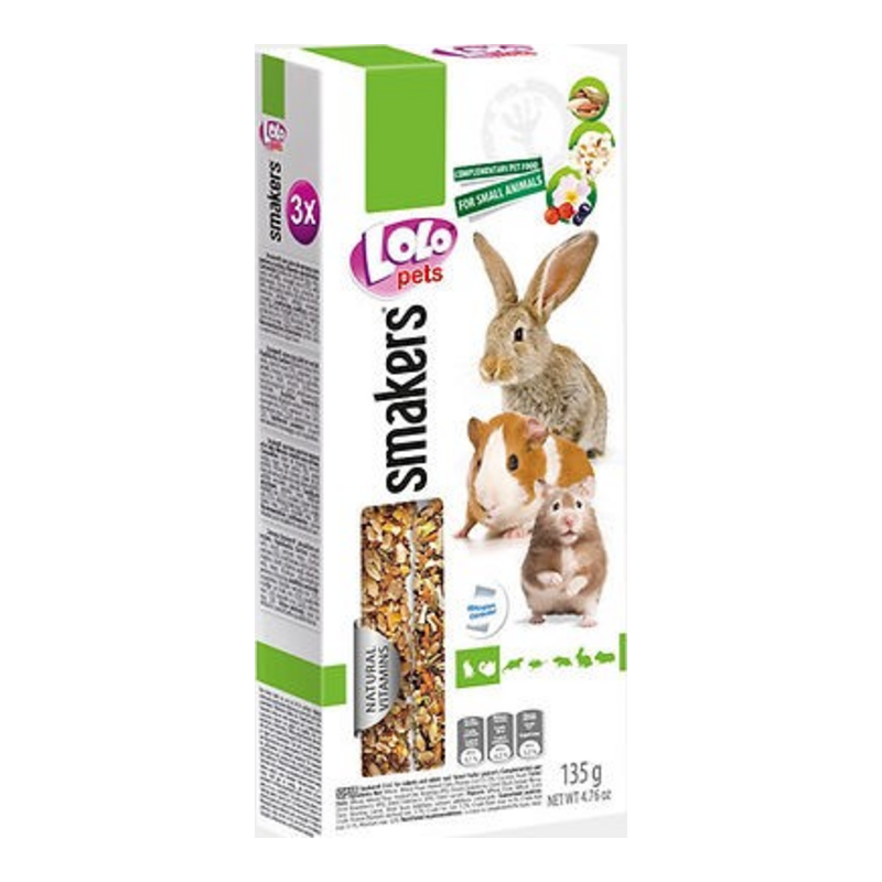 LoLo Pets Smakers 3in1 Τρωκτικών Ξηροί Καρποί, Άγρια Φρούτα & Popcorn 135g