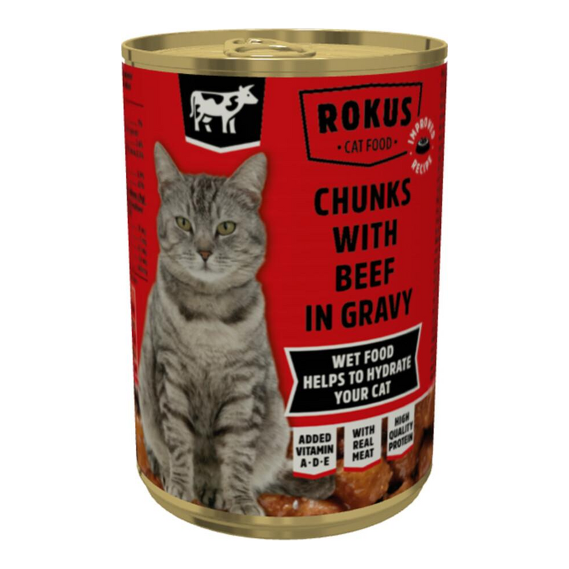 Rokus Cat Chunks with Beef in Gravy Υγρή Τροφή Γάτας 415g