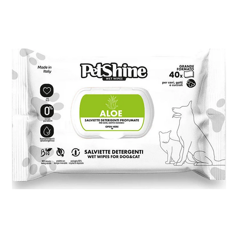 PetShine Υγρά Μαντηλάκια Aloe Vera για Σκύλους & Γάτες 40τμχ 20×30cm
